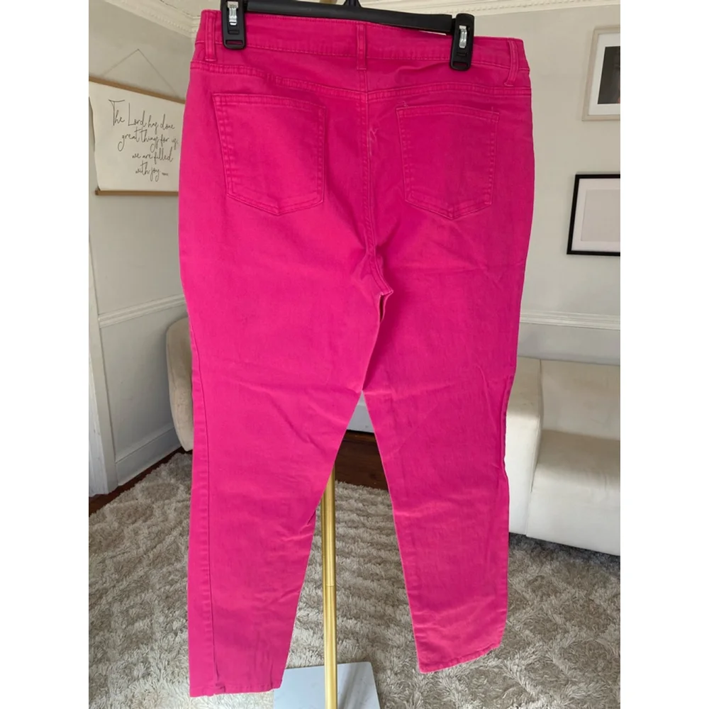 Crown & Ivy Bougainvillea Pink Skinny Jeans Pants Bright Coastal Vaca Resort Y2K - Picture 3 of 8